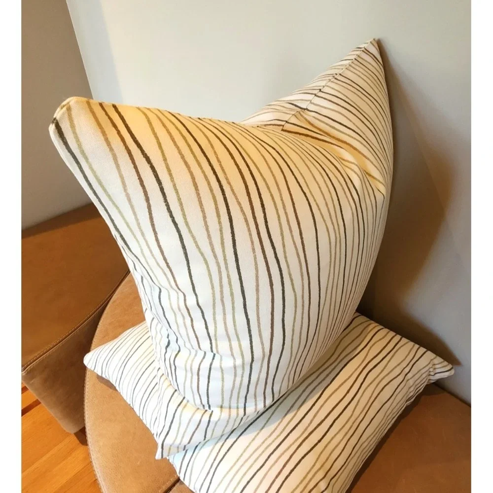 Magnolia Home 20x20 Throw Pillow Cover Pair Streamers Sage Tan Wavy Line Zip NEW